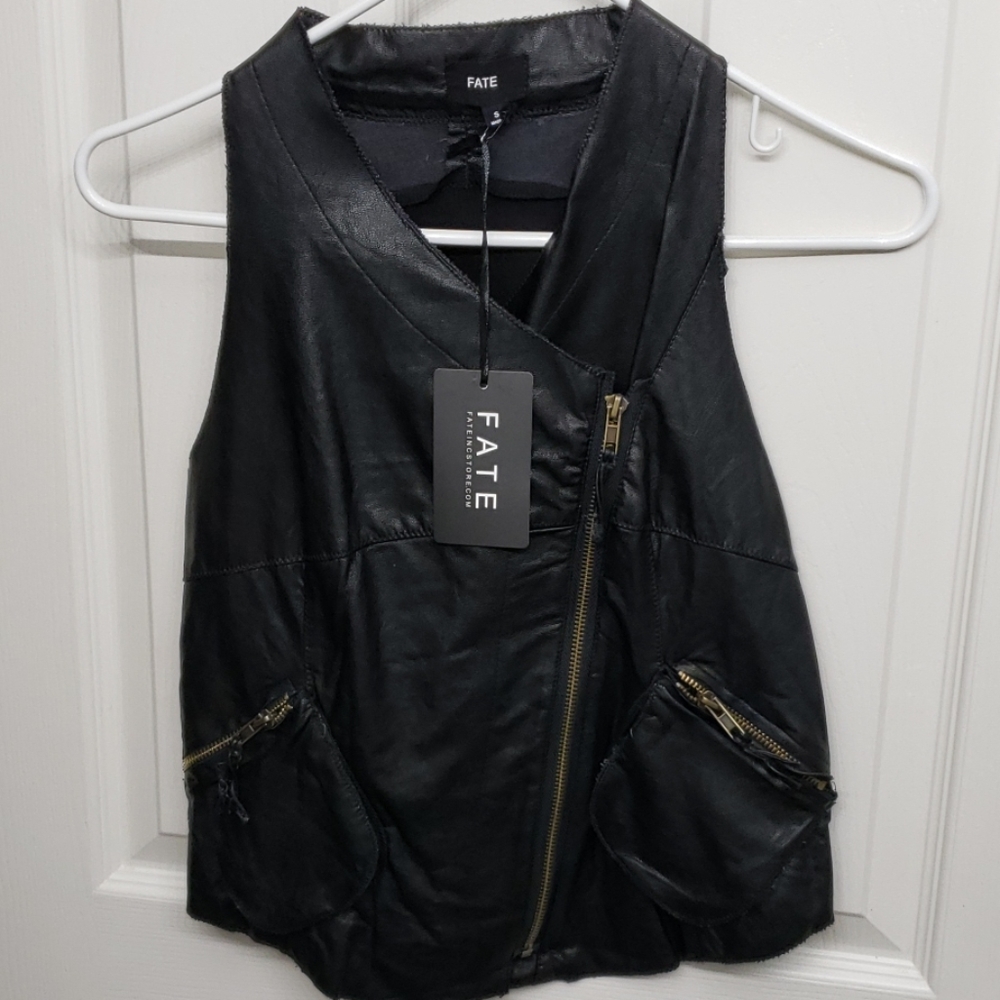 NWT Fate Black Faux Leather Vest Small